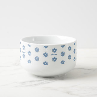 cute name blue floral soup mug