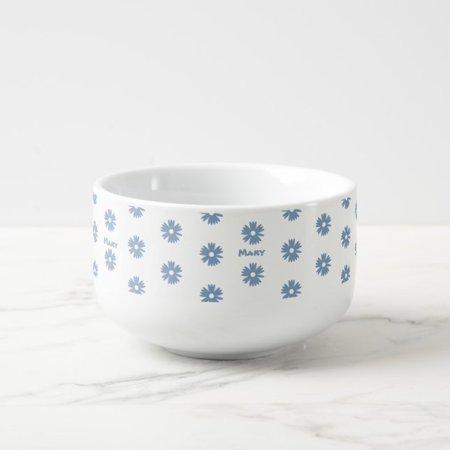 cute name blue floral soup mug (Front)