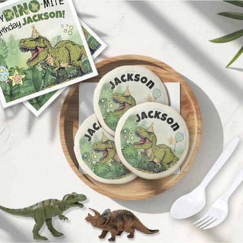 Cute Name Dinosaur Kids Birthday Party Sugar Cookie