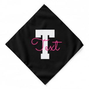 Cute Name & Monogram Black White & Pink Bandana