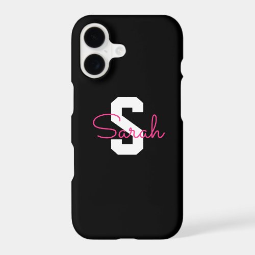 Cute Name & Monogram | Black White & Pink iPhone 17 Case
