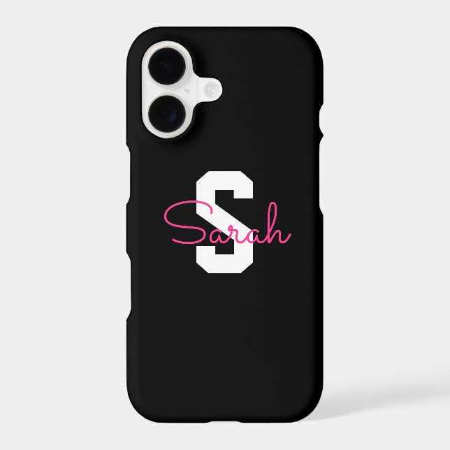 Cute Name & Monogram | Black White & Pink Case-Mate iPhone Case (Back)