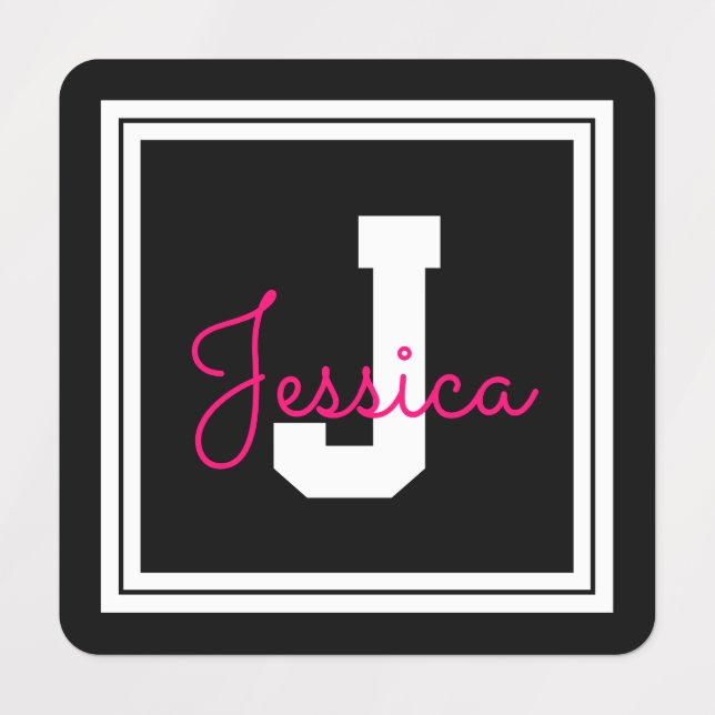 Cute Name & Monogram | Black White & Pink Clothing Labels (Design 1)