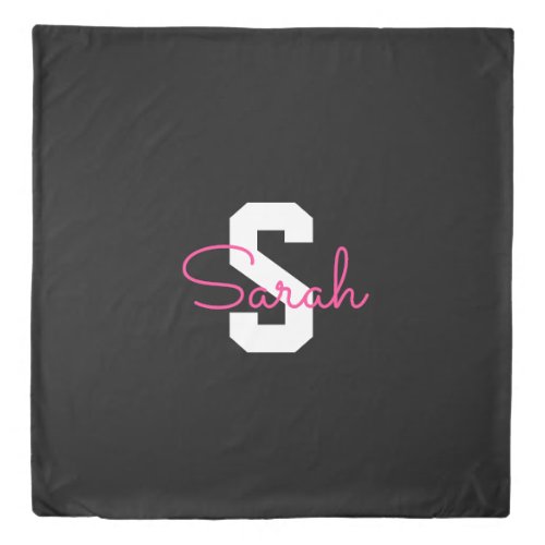 Cute Name & Monogram | Black White & Pink Duvet Cover