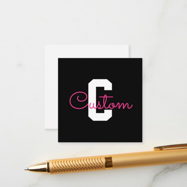 Cute Name & Monogram | Black White & Pink Enclosure Card (Front/Back In Situ)