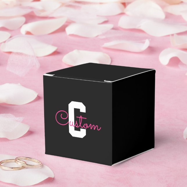 Cute Name & Monogram | Black White & Pink Favor Boxes (Wedding)