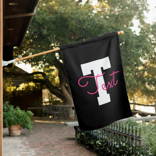 Cute Name & Monogram | Black White & Pink House Flag