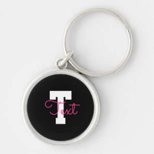 Cute Name & Monogram Black White & Pink Keychain