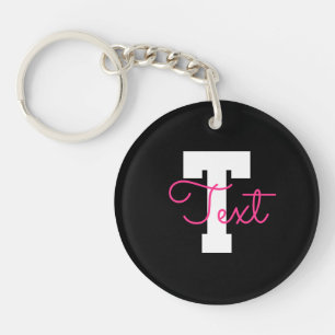 Cute Name & Monogram Black White & Pink Keychain