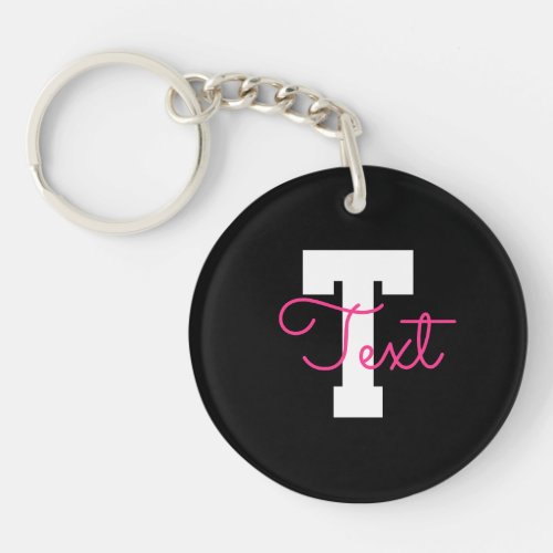 Cute Name & Monogram | Black White & Pink Keychain