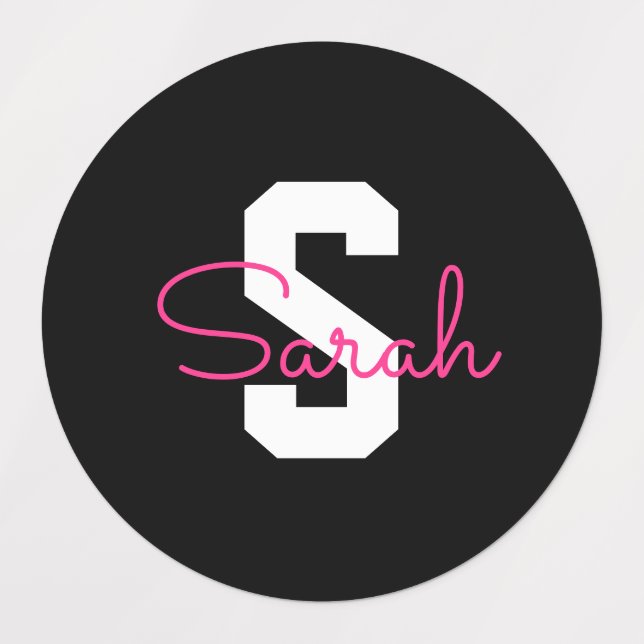 Cute Name & Monogram | Black White & Pink Labels (Design 3)