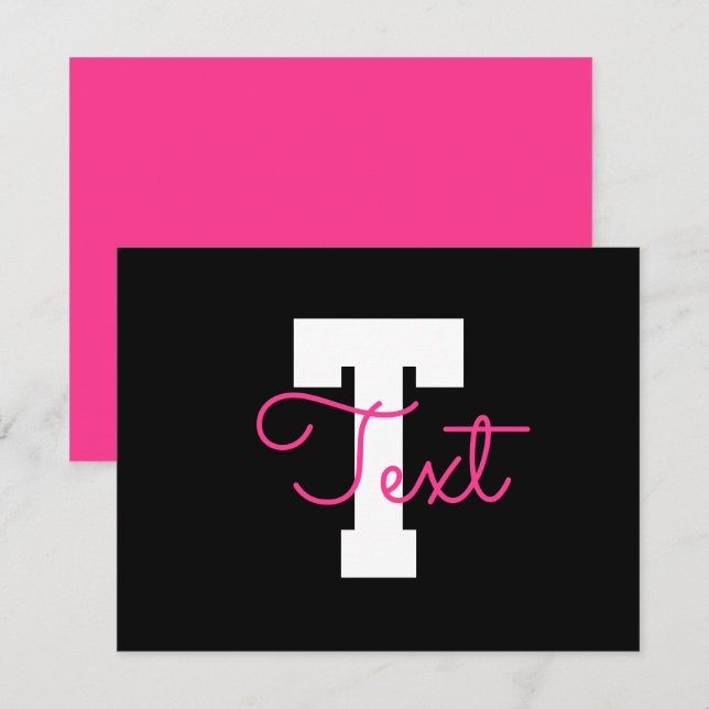 Cute Name & Monogram | Black White & Pink Note Card (Front/Back)