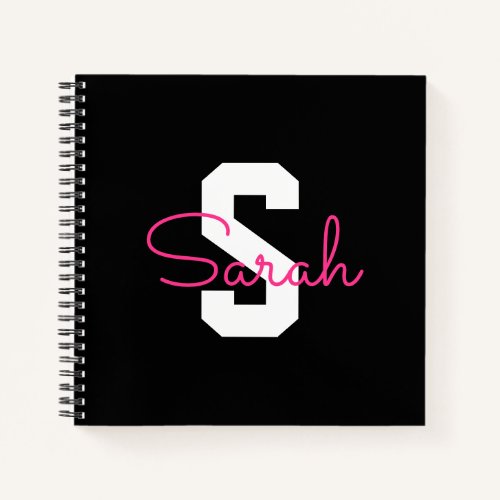 Cute Name & Monogram | Black White & Pink Notebook