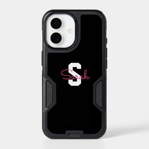 Cute Name & Monogram | Black White & Pink iPhone 17 Case