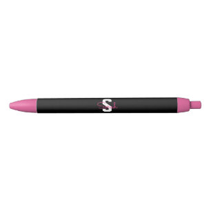 Cute Name & Monogram Black White & Pink Pen