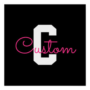 Cute Name & Monogram   Black White & Pink Poster