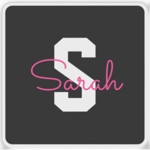 Cute Name & Monogram Black White & Pink Sticker
