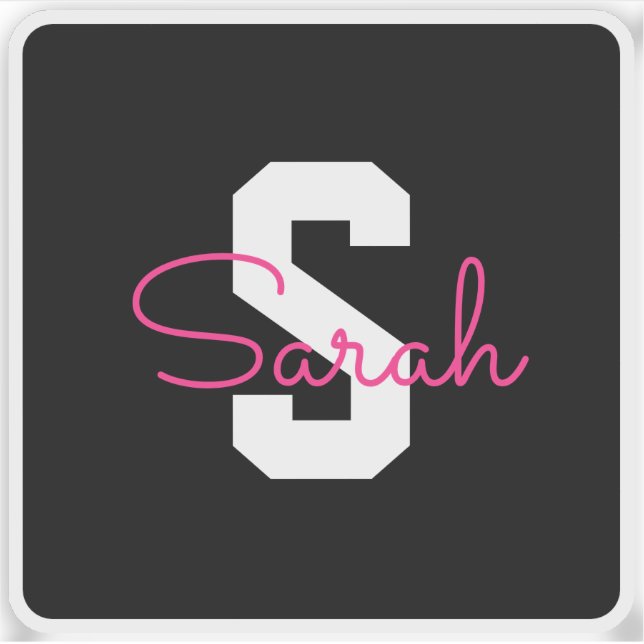 Cute Name & Monogram | Black White & Pink Sticker (Front)
