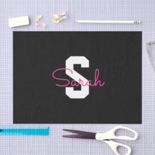 Cute Name & Monogram Black White & Pink Tissue Paper