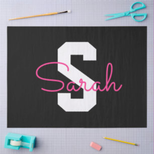 Cute Name & Monogram Black White & Pink Tissue Paper