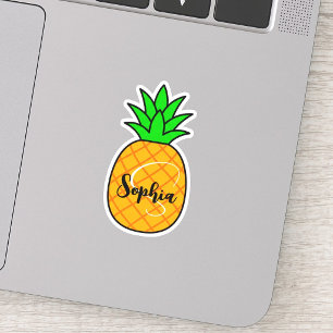 Cute Name & Monogram Kawaii Pineapple Teacher Sticker