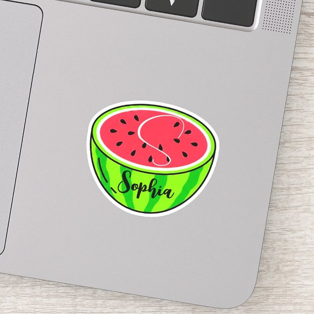 Cute Name & Monogram | Kawaii Watermelon Teacher Sticker (kawaii watermelon teacher sticker, cute custom decal, personalized monogram educator label)