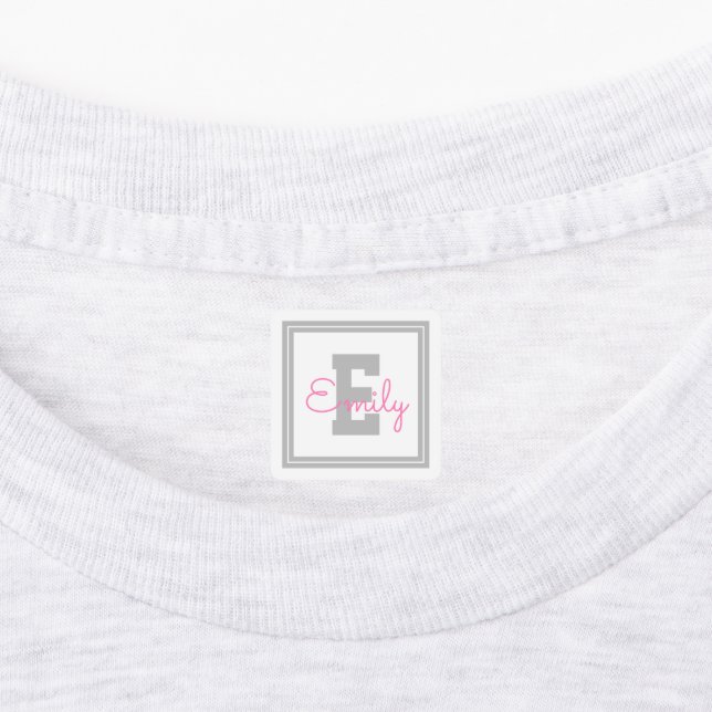 Cute Name & Monogram | Light Grey & Pink Clothing Labels (Affixed)