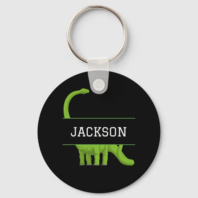 Cute Name Personalized Black Dinosaur  Keychain (Front)