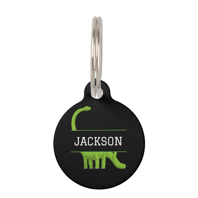 Cute Name Personalized Black Dinosaur Pet ID Tag (Front)