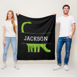 Cute Name Personalized Dinosaur Black Fleece Blanket