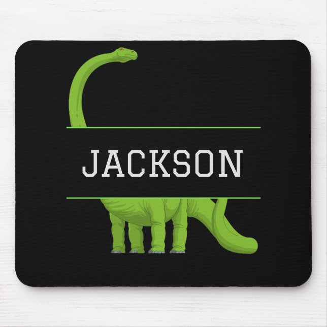 Cute Name Personalized Dinosaur Black Mouse Pad (Front)