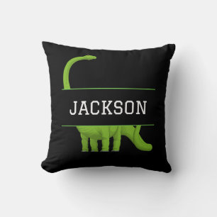 Cute Name Personalized Dinosaur Black Throw Pillow