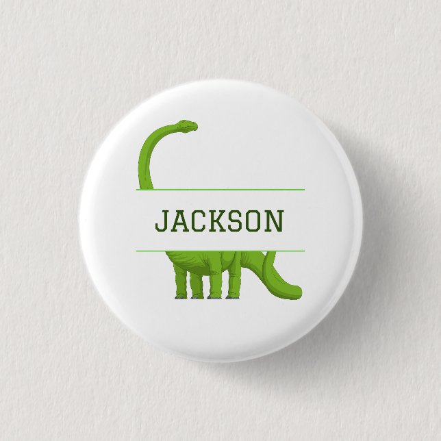 Cute Name Personalized Dinosaur White Button (Front)