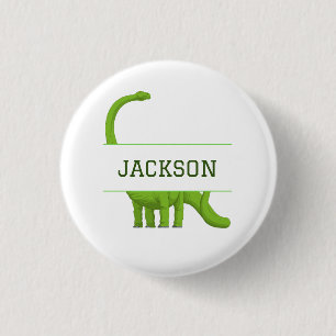 Cute Name Personalized Dinosaur White Button