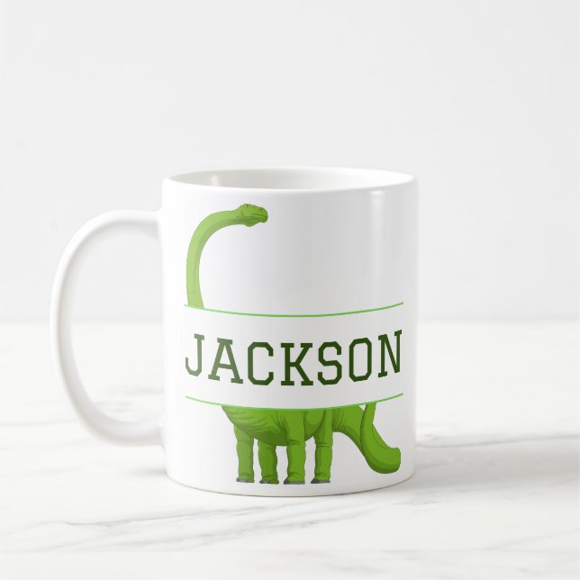 Cute Name Personalized Dinosaur White  Coffee Mug (Left)