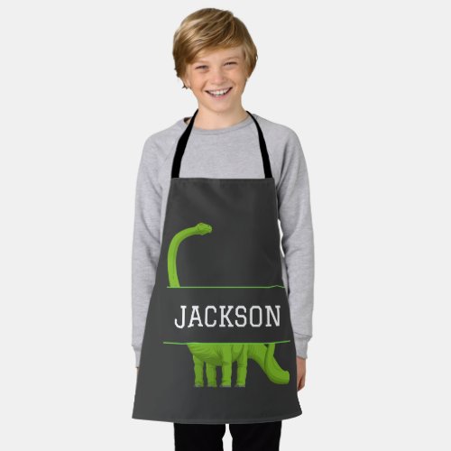 Cute Name Personalized Kids Dinosaur Black Apron