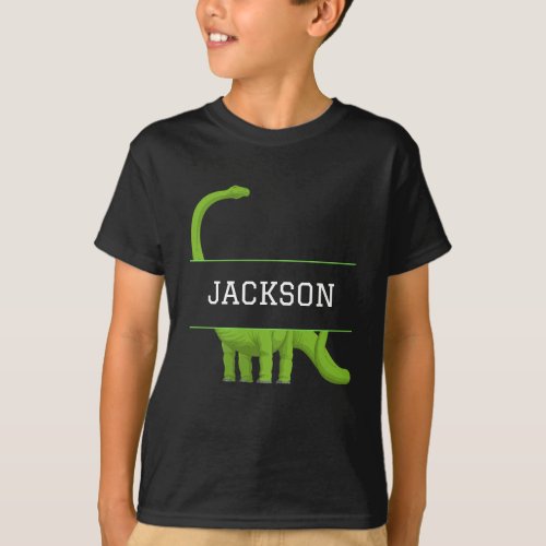Cute Name Personalized Kids Dinosaur Black T_Shirt