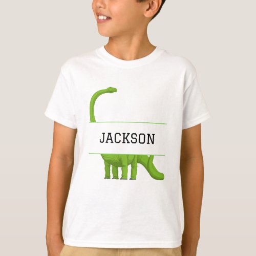 Cute Name Personalized Kids Dinosaur White T_Shirt