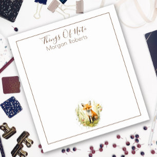 Cute Name Personalized Watercolor Fox Notepad