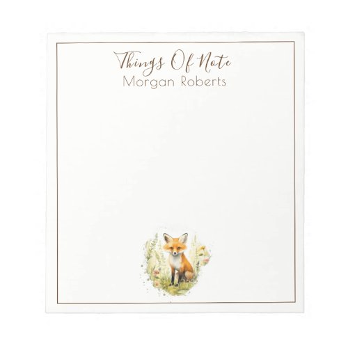 Cute Name Personalized Watercolor Fox Notepad