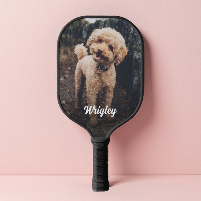 Cute Name Pet Photo Dark Gradient Overlay Pickleball Paddle (Creator Uploaded)