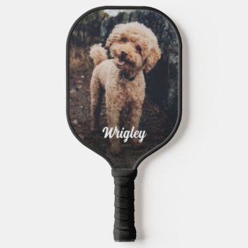 Cute Name Pet Photo Dark Gradient Overlay Pickleball Paddle by Orabella at Zazzle