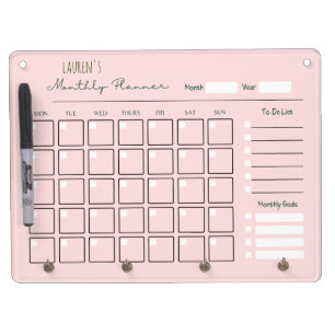 cute name pink monthly planner dry erase board