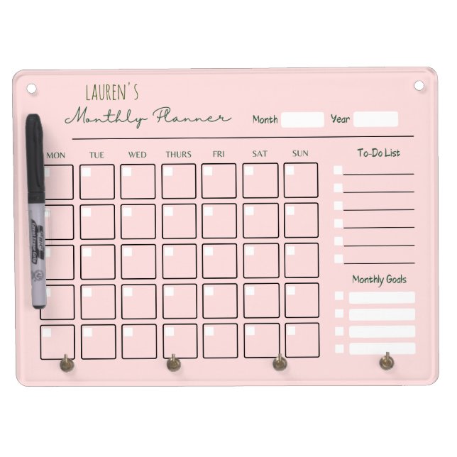 cute name pink monthly planner dry erase board (Front)