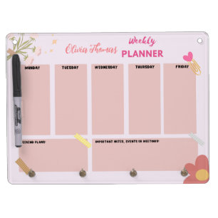 cute name pink weekly planner dry erase board
