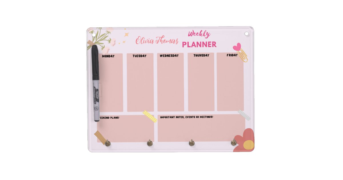 cute name pink weekly planner dry erase board | Zazzle