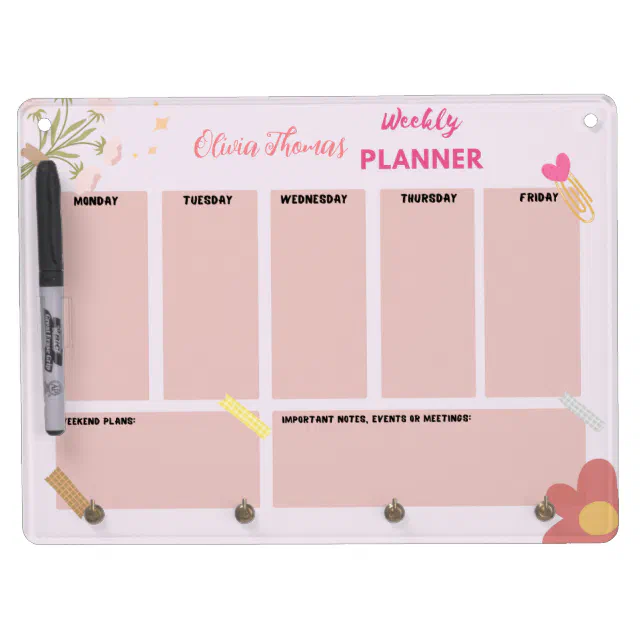 cute name pink weekly planner dry erase board | Zazzle