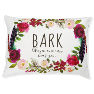 Cute Name with Typography and Floral Boho Wreath Pet Bed