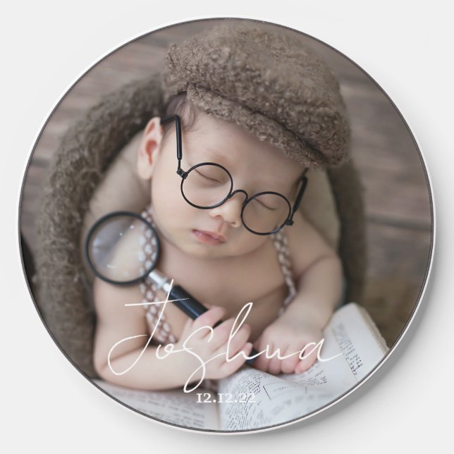 Cute Named Baby Photo Wireless Charger (Front)