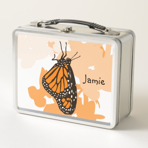 Cute Named Orange Butterfly Metal Lunch Box